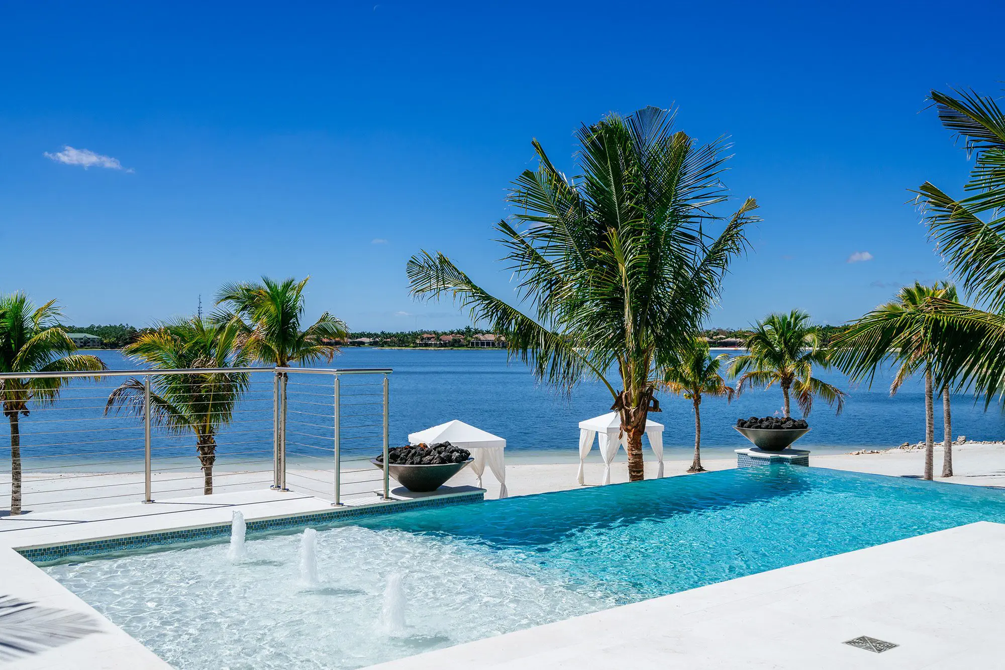 Pool view with water in the background